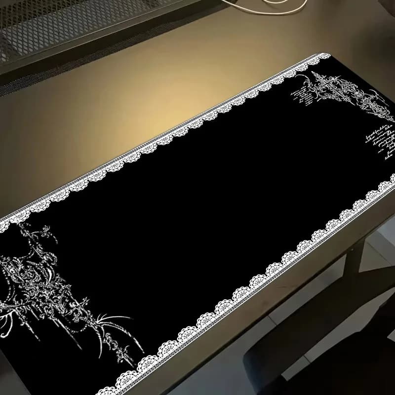 Tappetino per Mouse Stile Dark con Bordo in Pizzo, Tappetino da Scrivania per Computer, Accessorio PC, Decorazione per Stanza in Gomma