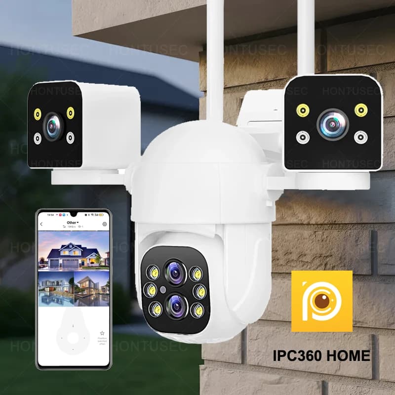 IPC360 HOME 8K 16MP 4 obiettivi 3 schermi Zoom 10X Wifi Telecamera PTZ Visione notturna a colori Rilevazione di movimento Sistema di telecamere di sicurezza IP66