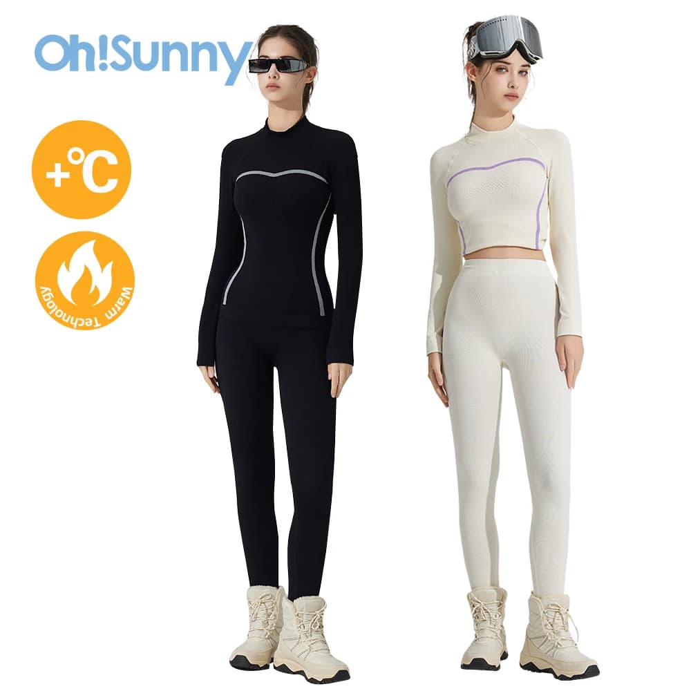 OhSunny Women's Thermal Intimo Ski Set Layers Base Set Lightweight and warm slim athletic winter pants 2-piece lingerie