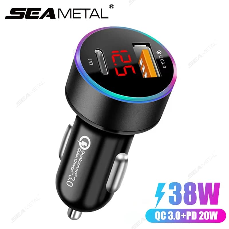 SEAMETAL Car Charger 2 in 1 38W QC3.0 Quick Charging USB Charger Adapter for cigarette lighters PD20W Phone Charger for iPhone/Android