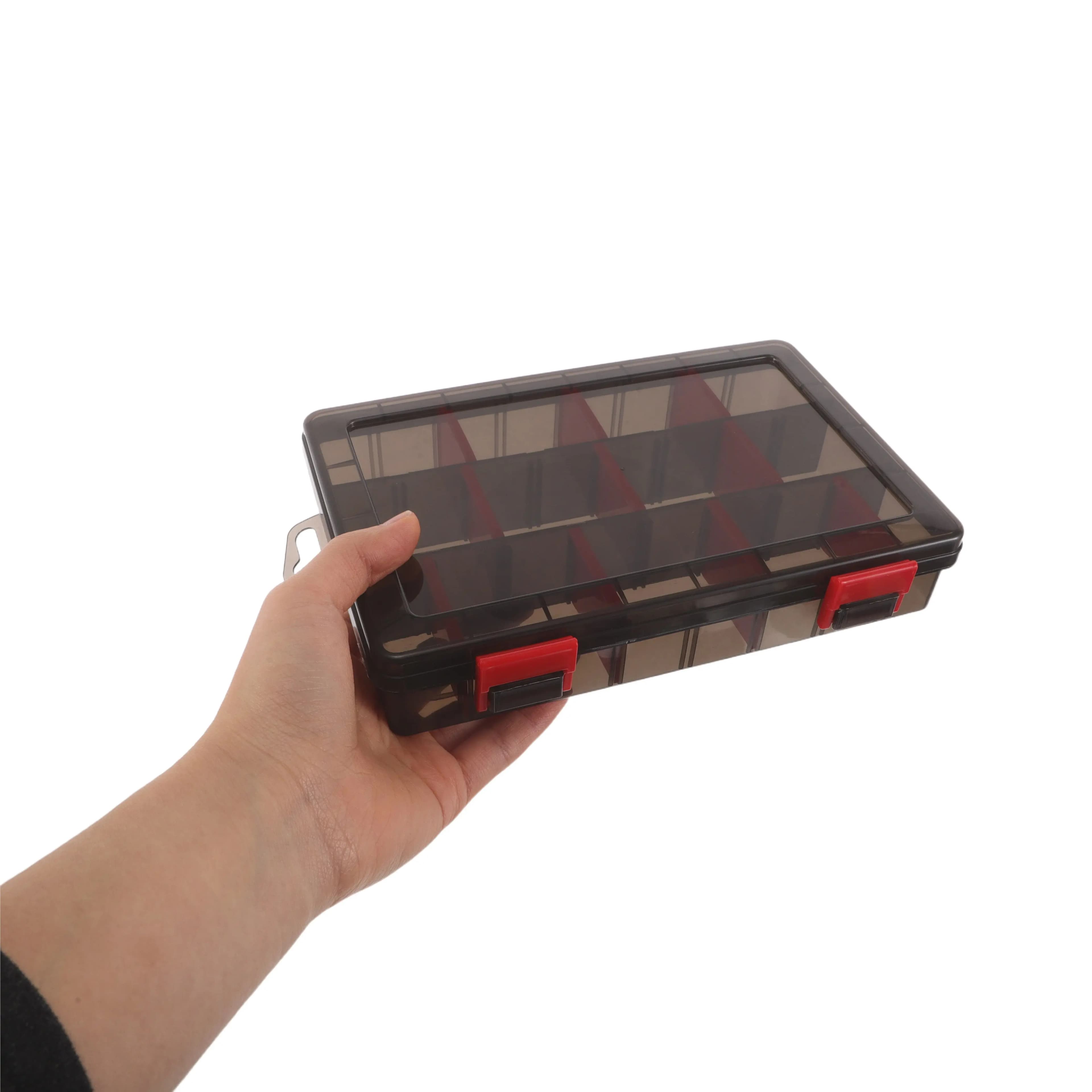 3 piece small fishing bait box, portable organizer for fishing gear, compact bag for baits with transparent lid and divided compartments for outdoors