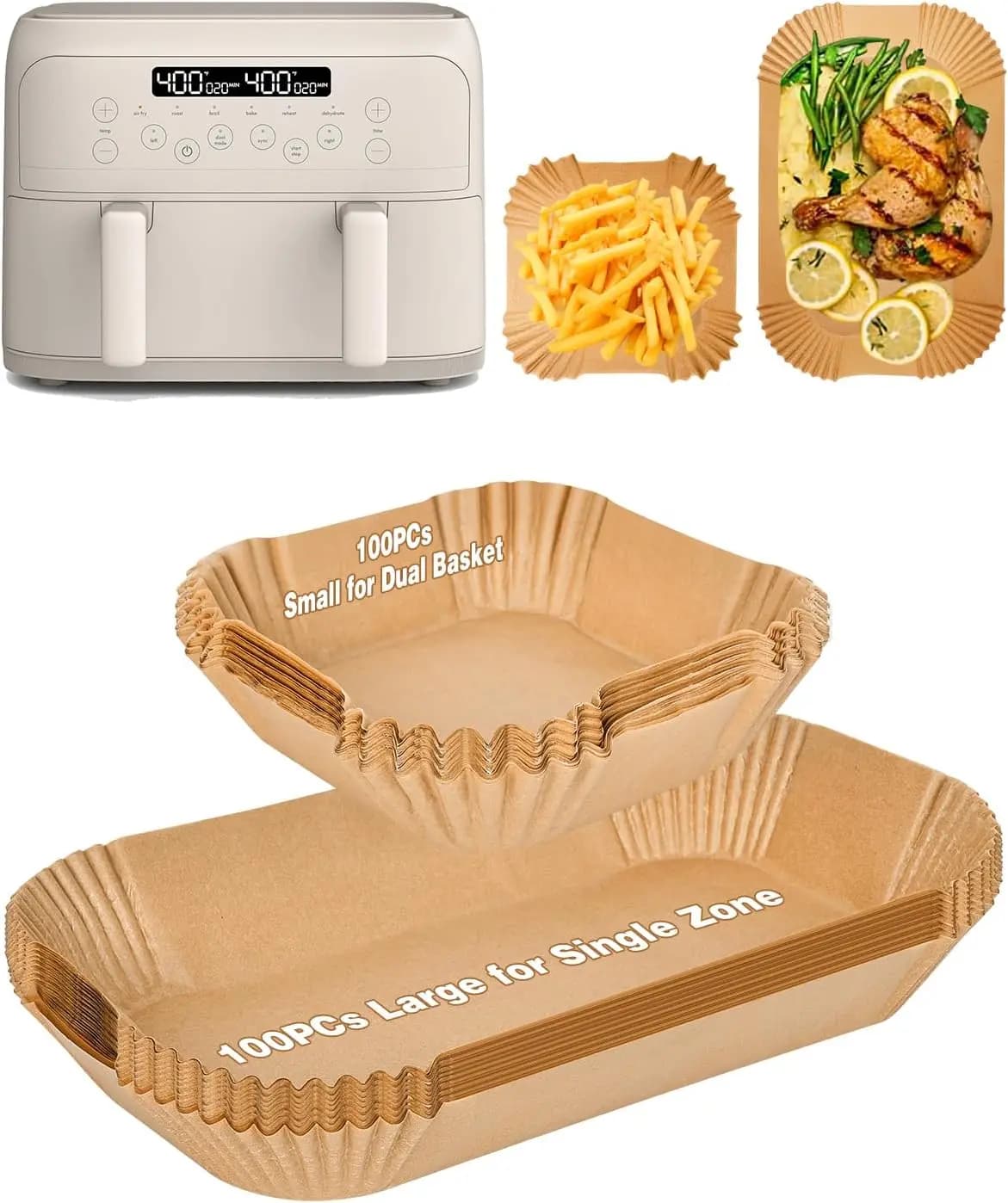 200 Pieces of Anti-Agent Card for Air Fryer Bella 4 QT TriZone, 100 Big Pieces for Single Zone, 100 Small Pieces for Double Basket, Not Adhesive