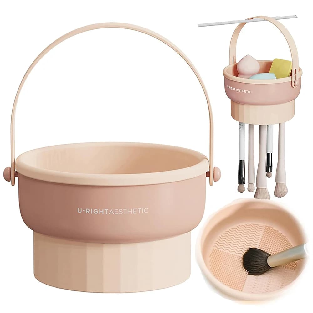 Makeup Brush Cleaning Mat 2 in 1 Support for Cleansing Bowl Portable Washing Tool with Silicone Pad Drying Function