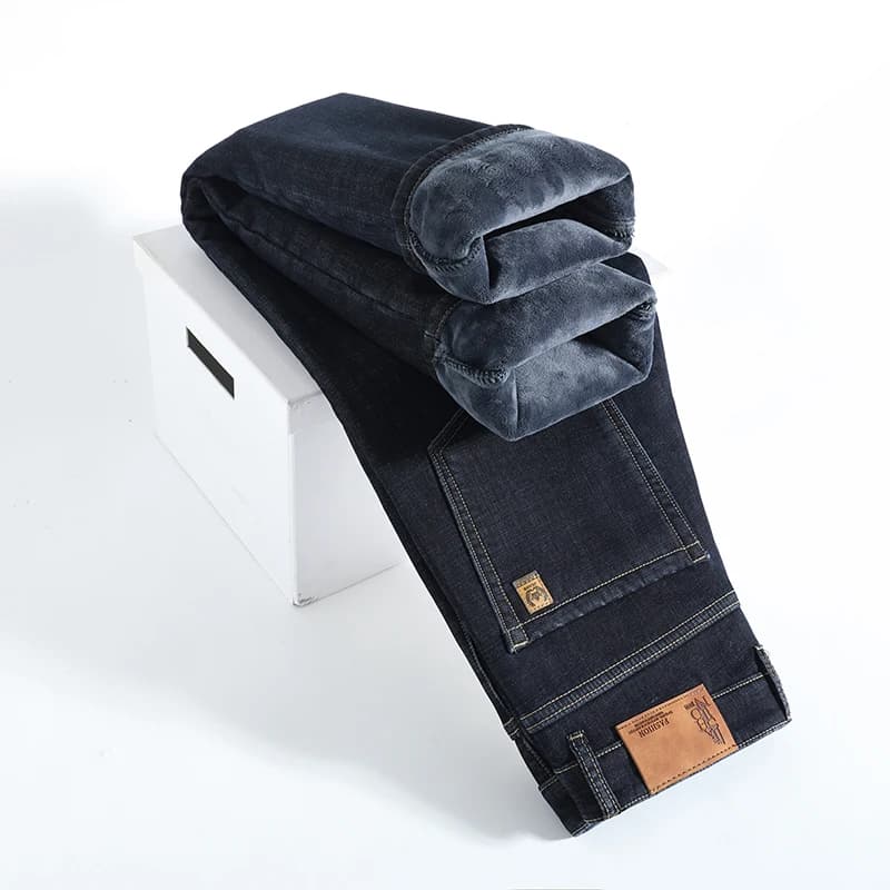 Jeans in pile caldo invernale Pantaloni in denim dritti casual termici spessi da uomo Pantaloni elasticizzati da lavoro da lavoro maschili Nuovi vestiti