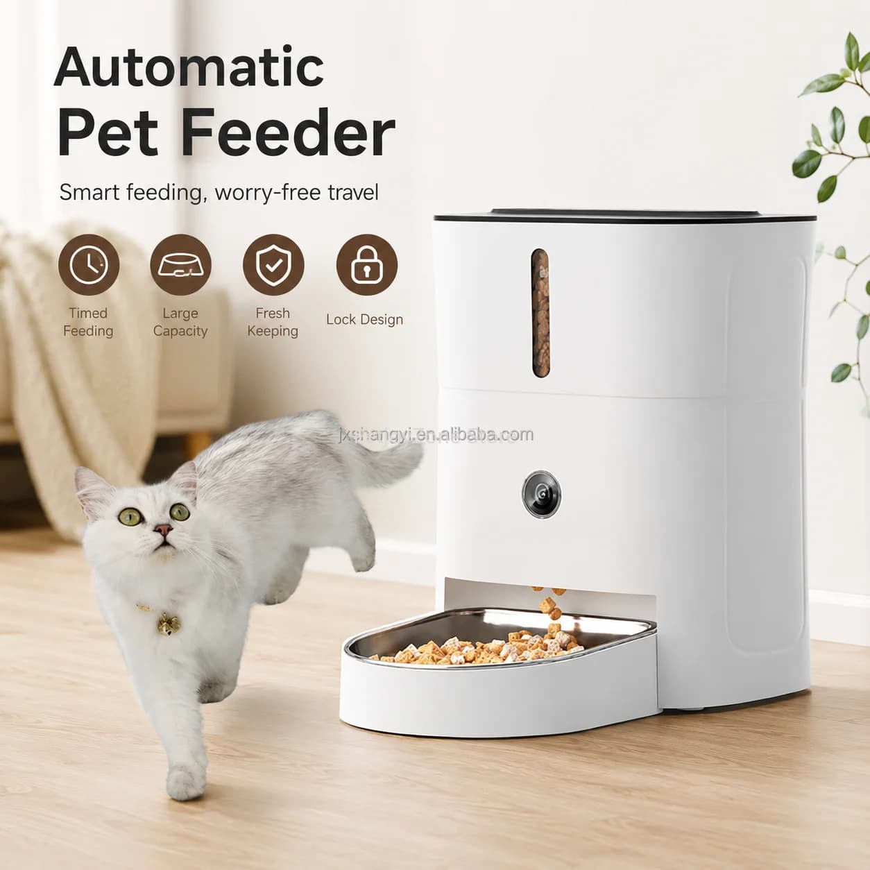 Compact 3L Smart Pet Feeder With HD Camera Tuya App Control Automatic Cat Food Dispenser With Food-grade Stainless Steel Bowl
