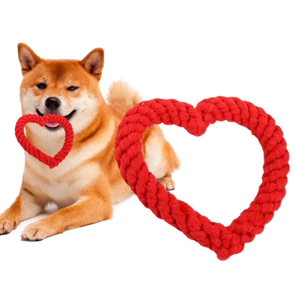 Piccola corda di cotone giocattolo da masticare per cani giocattolo da masticare per animali domestici a forma di cuore creativo resistente ai morsi divertente addestramento per gatti giocattolo per la dentizione forniture per animali domestici