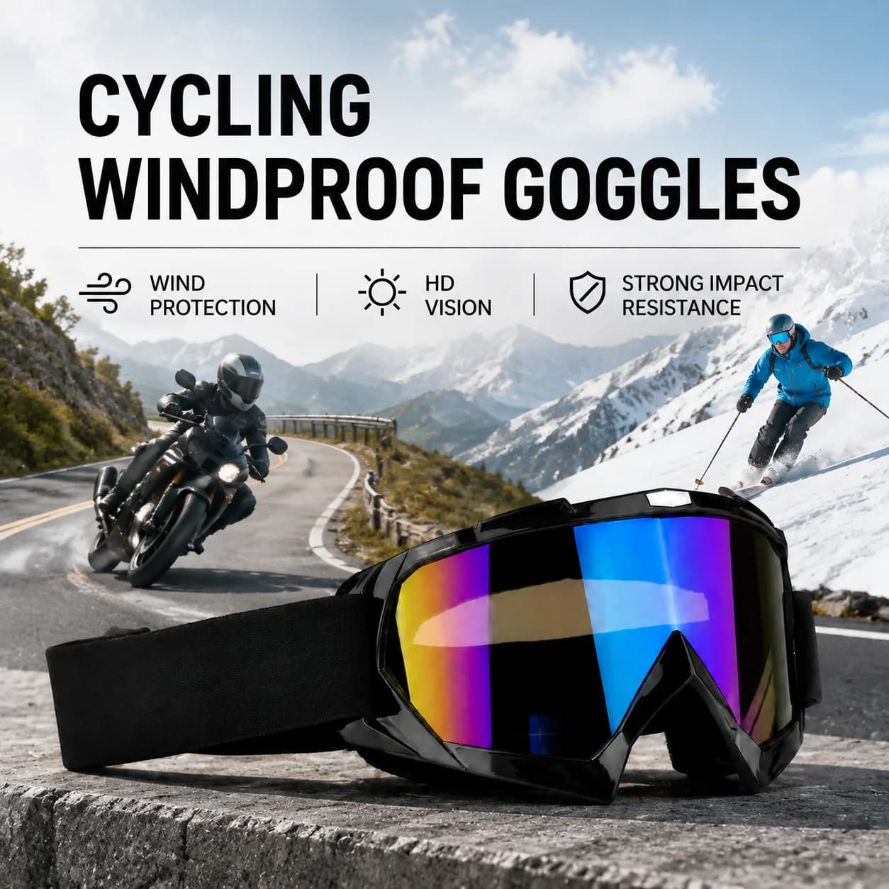 Multifunctional Off-road Goggles, Dual-purpose Glasses for Motorcycle & Ski, Dustproof & Impact-resistant Outdoor Eyewear