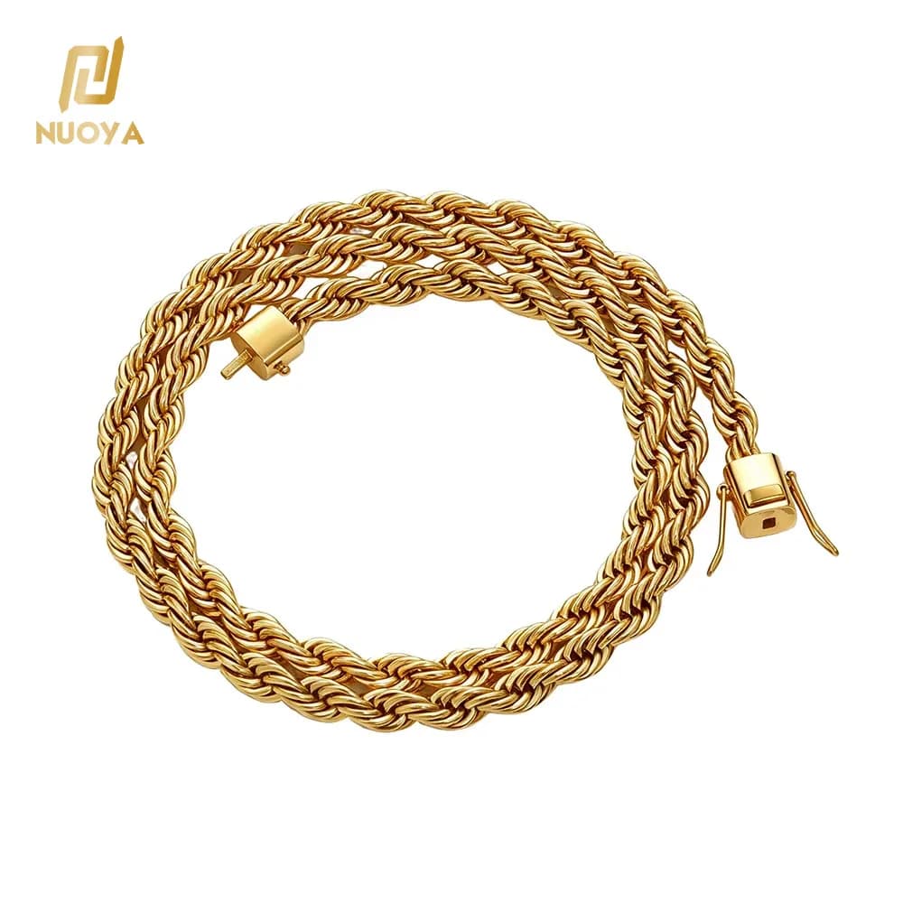 NUOYA 6mm Stainless Steel Rope Chain Necklace 18K Gold Plated Twisted Chain Bracelet Unisex Hip Hop Jewelry Wholesale