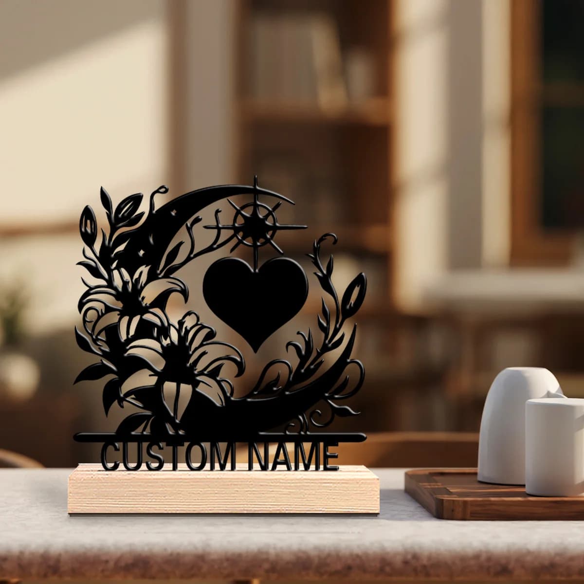 1pc Cute Personalized Custom Love Star Light Metal Statues Desktop sculpture with wooden base suitable for pet grooming
