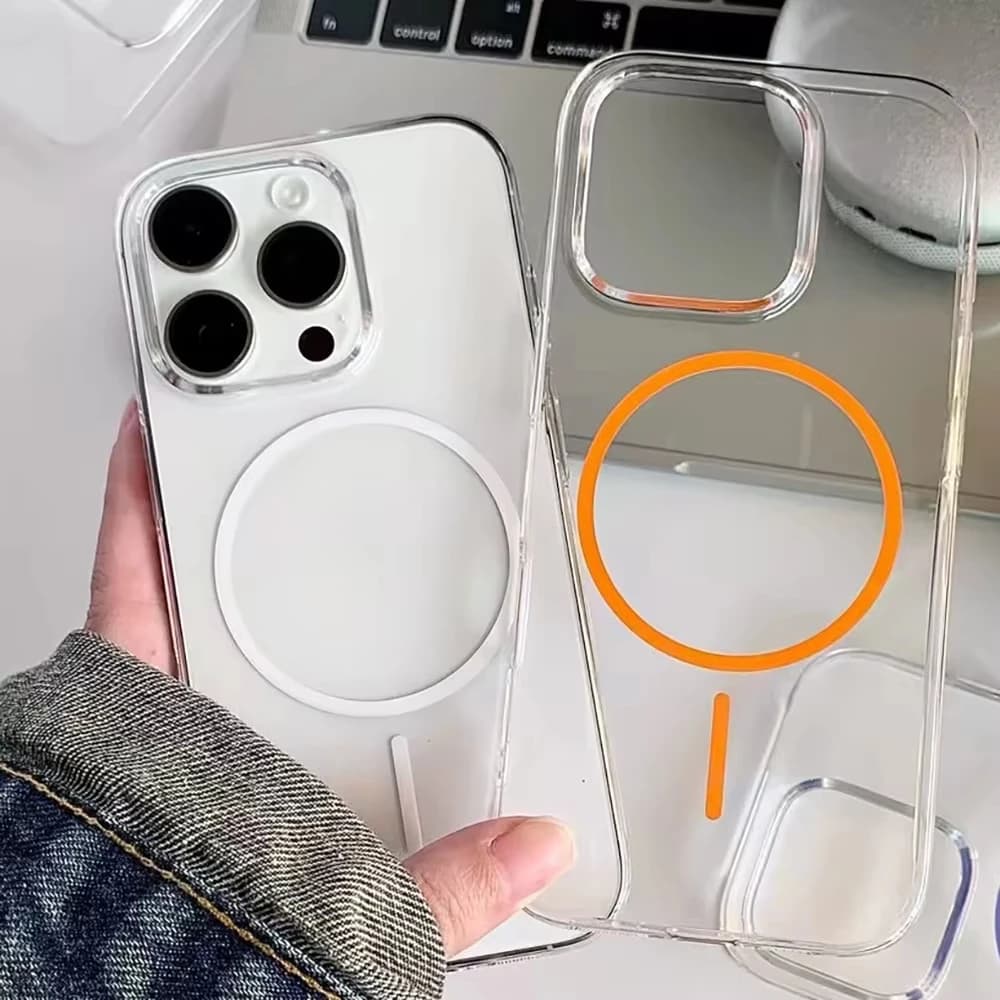 Case For iPhone 18 17 Pro Max 16 15 14 13 11 12 Pro Air For Luxury Transparent Magsafe Magnetic Wireless Charge Back Funda Cover