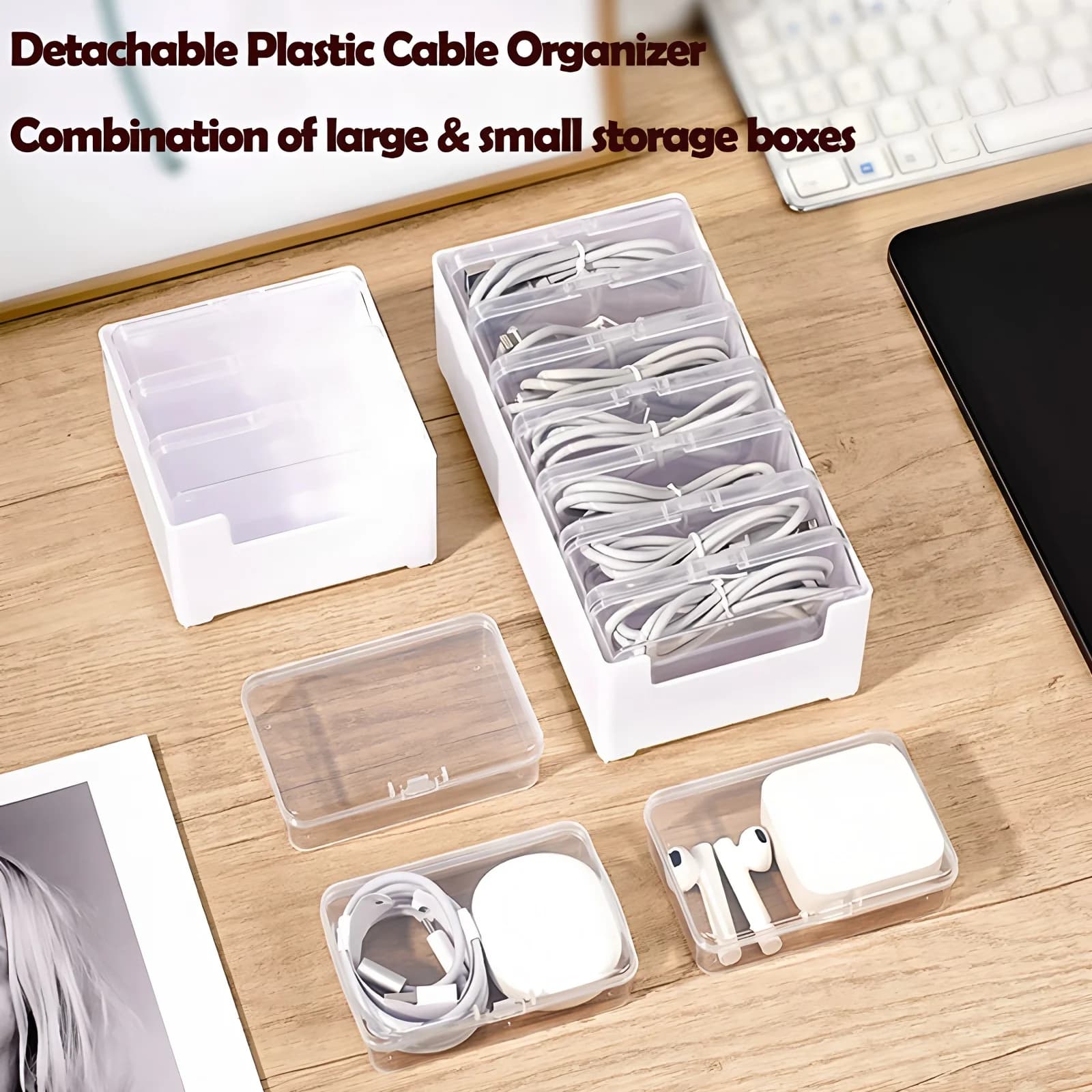 Durable Plastic Cable Organizer Storage Box for Office Supplies Mobile Device Management with Miscellaneous Loading Straps