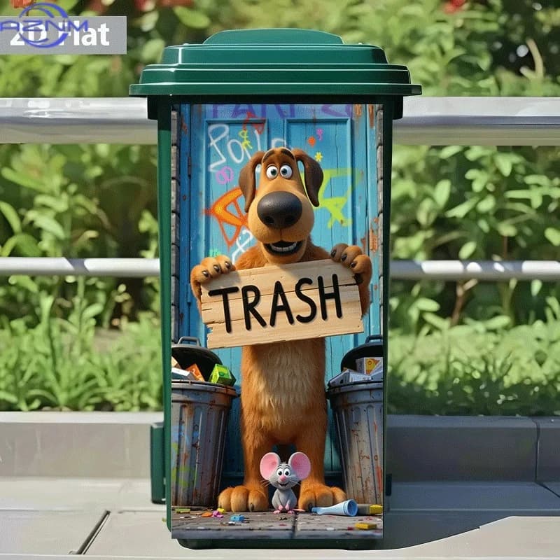 2D Flat Printing 1pc Trash Can Sticker, Dog Holding Trash Sign Theme Design, Self-Adhesive Wall Decal Wallpaper, Kitchen Trash