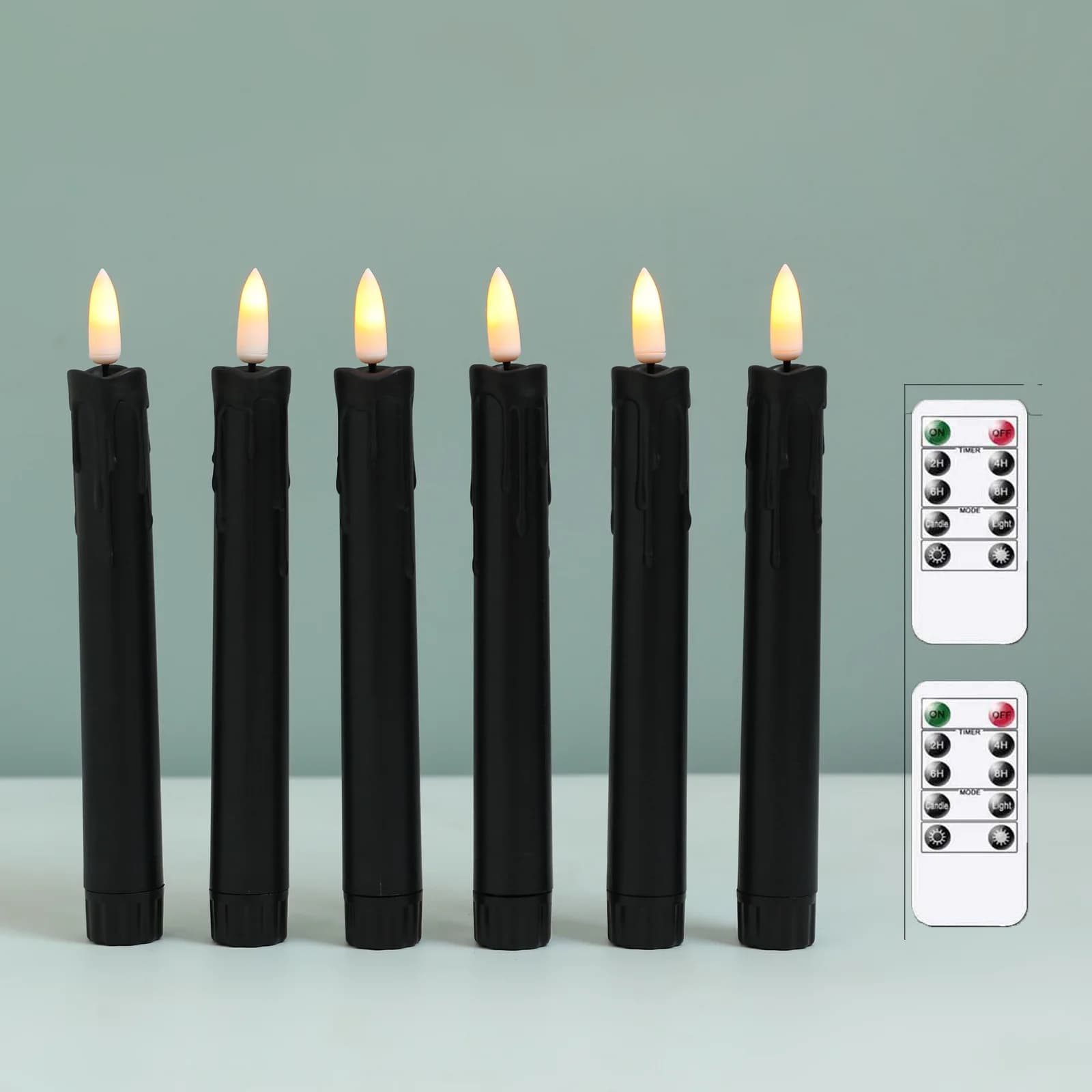 Long pole electronic candle with 6 pieces/7 inch black plastic remote control, wavy mouth, Halloween simulation, photo