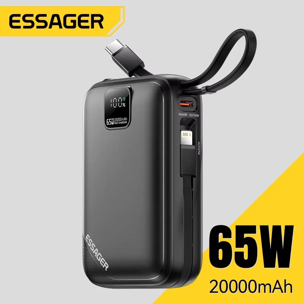 Essager 65W 20000mAh Power Bank PD Quick Charge Type C Quick Charge Portable Powerbank External Battery for iPhone MacBook Laptop