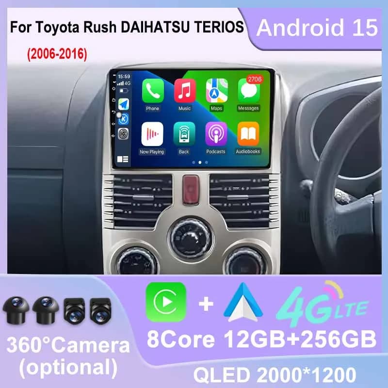 Autoradio Carplay Android Auto per Toyota Rush DAIHATSU TERIOS Lettore multimediale Navigazione GPS QLED Schermo Bluetooth WIFI DSP