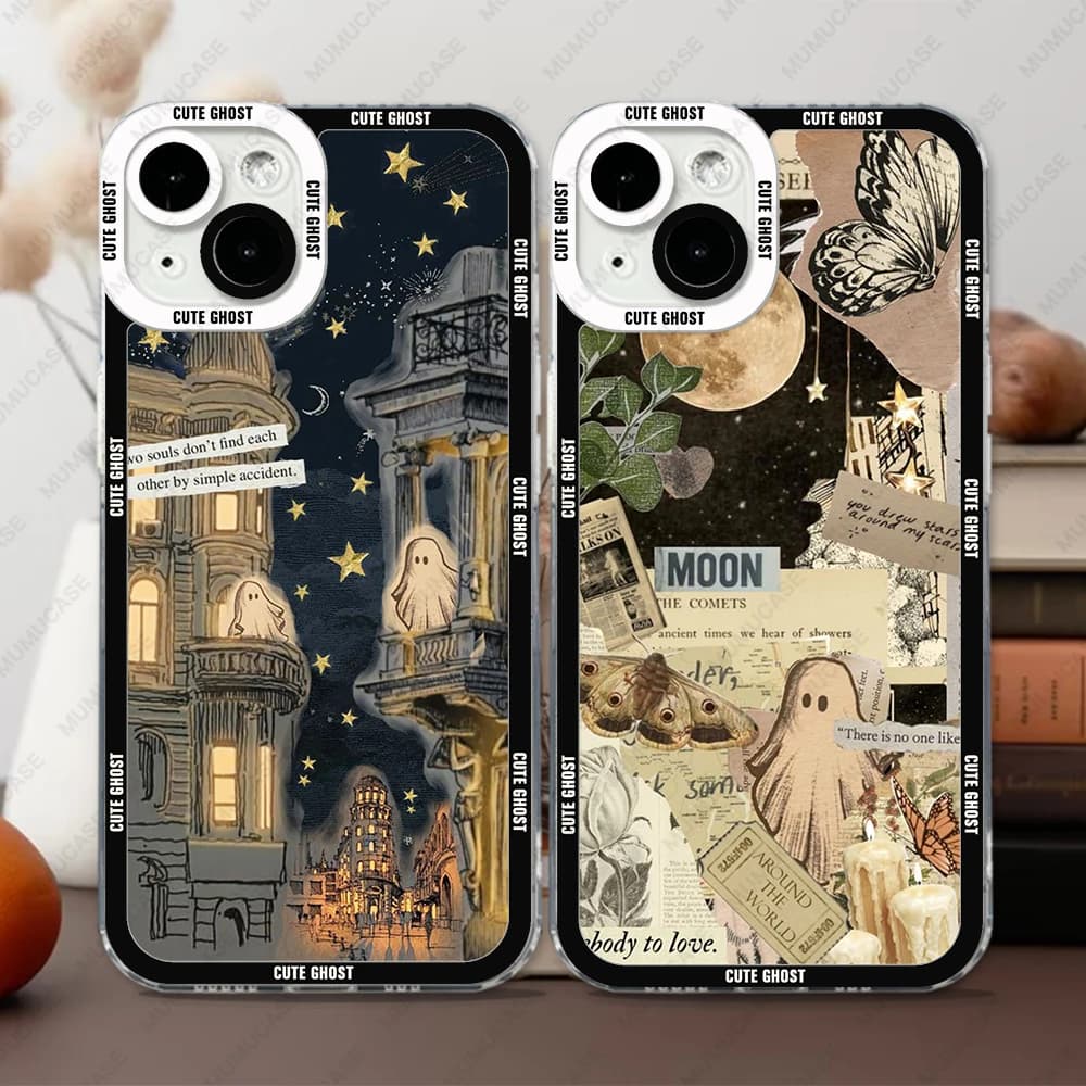 Custodia per iPhone 16 15 14 13 12 11 Pro Max Mini XS X XR SE 7 8 Plus Cover morbida Simpatico piccolo fantasma