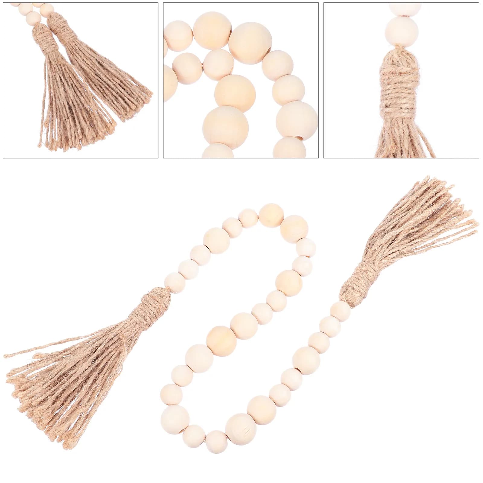 1Pcs Wooden Bead Garland with Tassel Natural Rustic Farmhouse Decor for Fire Mantel Plant Pots Holders Tray Styling Bead