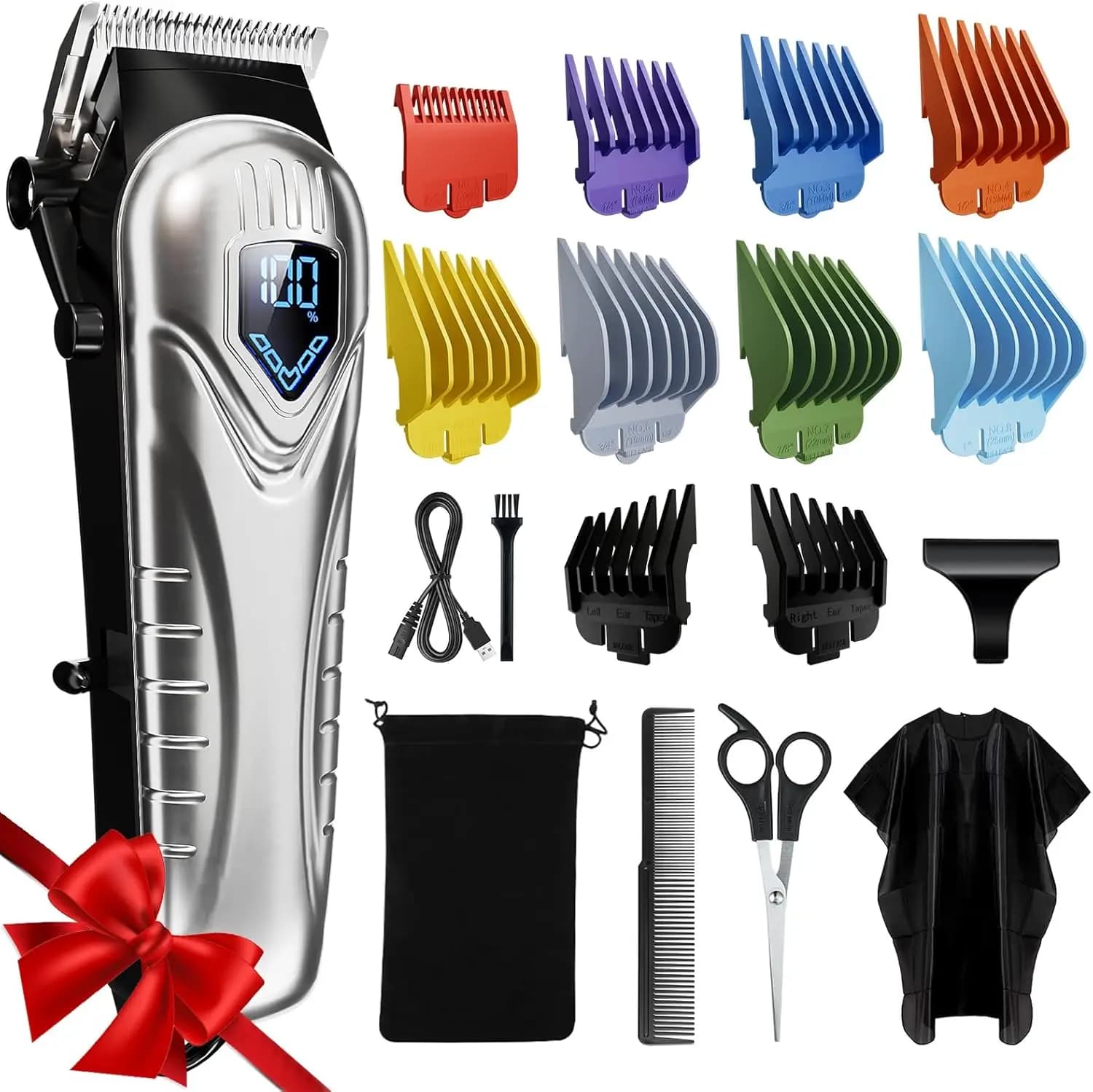 Set Tagliacapelli Senza Fili Sweker con 10 Pettini Colorati, Regolabarba, Set Professionale con Forbici e Mantellina
