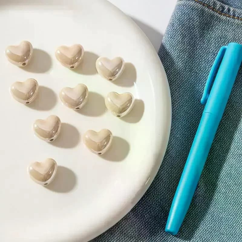 10Pcs Heart-shaped Ceramic Beads DIY Necklace Earrings Jewelry Accessories Pendants Loose Crafting