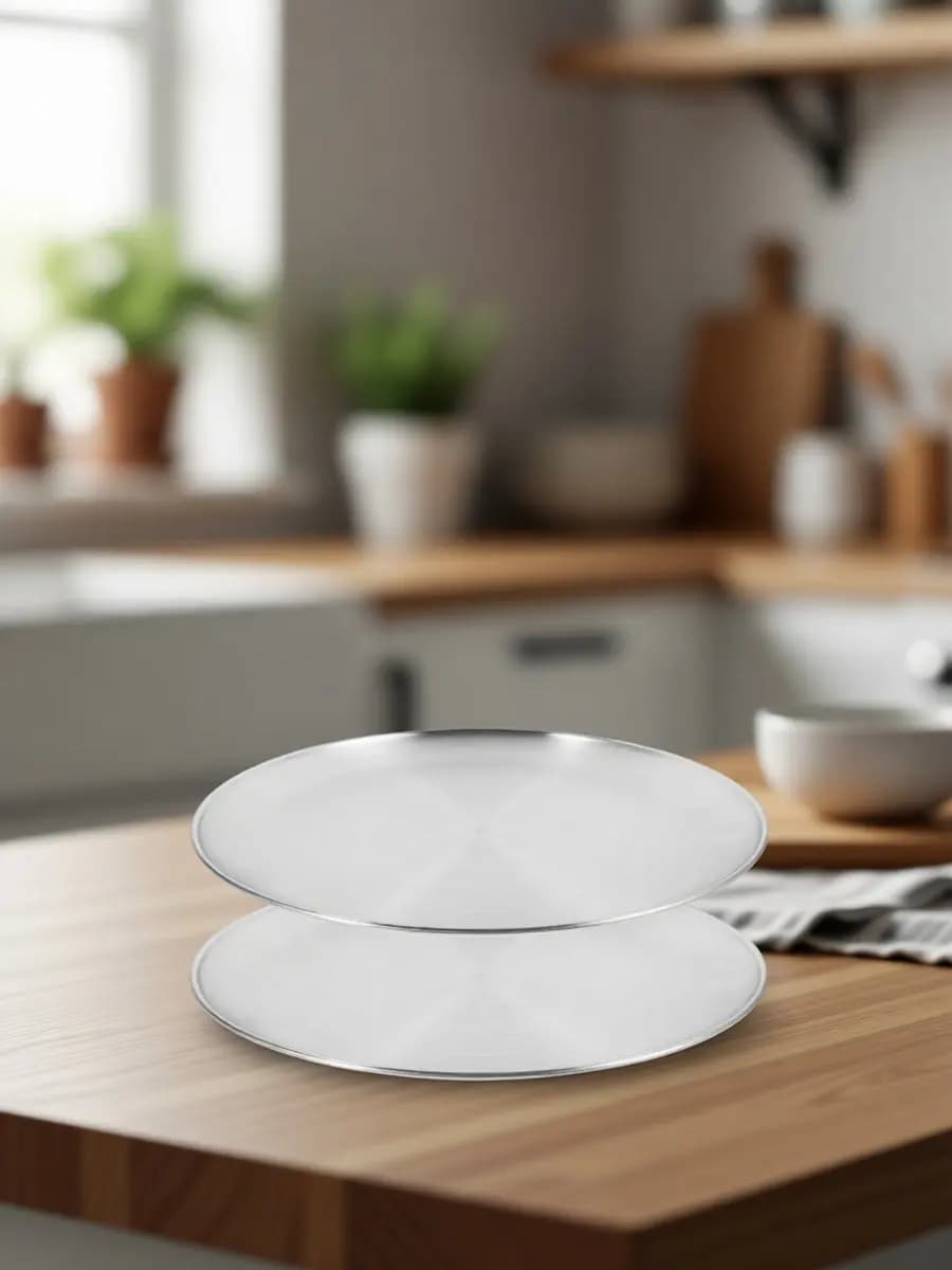 2Pcs Stainless Steel Round Pizza Pan for Oven Even Heating Nonstick Surface Dishwasher Safe Homemade Pizza Baking Tray Family