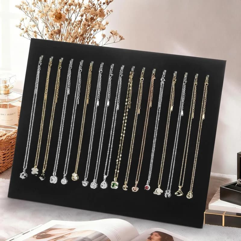 Espositore/Vetrina/Organizzatore per Gioielli in Velluto Nero con 17 Ganci