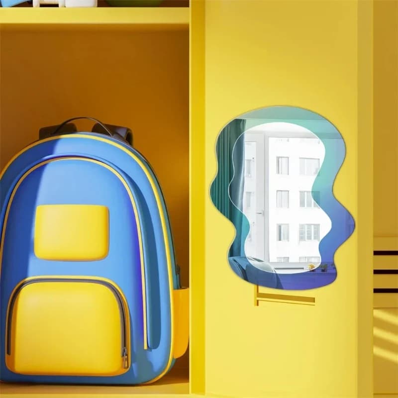Magnetic Adhesive Locker Mirror with Creative Geometric Patterns, Portable Makeup Mirror Sticker for School Lockers, Bathroom
