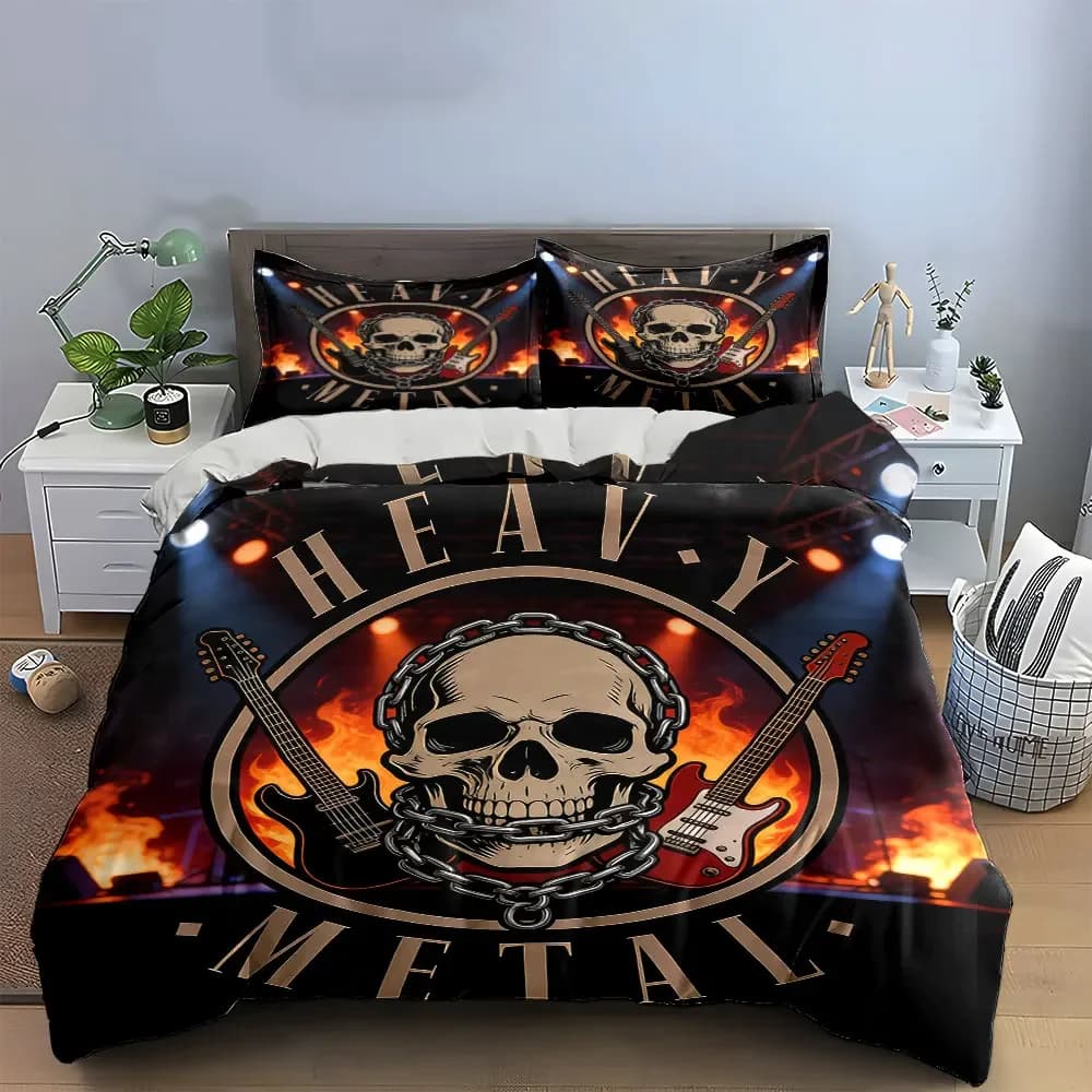 Set Decorativo per Chitarra Heavy Metal, Set Copripiumino Morbido e Confortevole, Include 1 Copripiumino e 2 Federe, Regalo