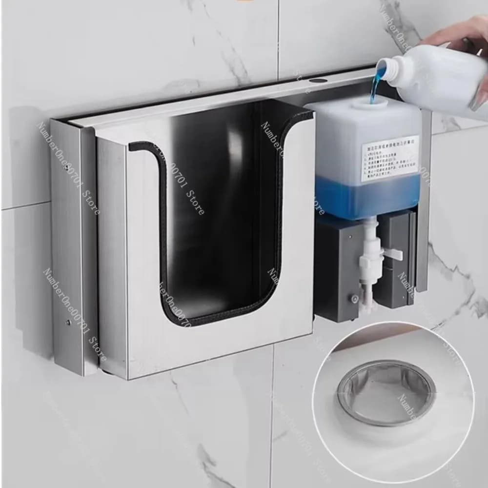 Dispenser Automatico di Sapone Liquido e Salviette in Acciaio Inox, Funzione 2-in-1, per Uso Commerciale