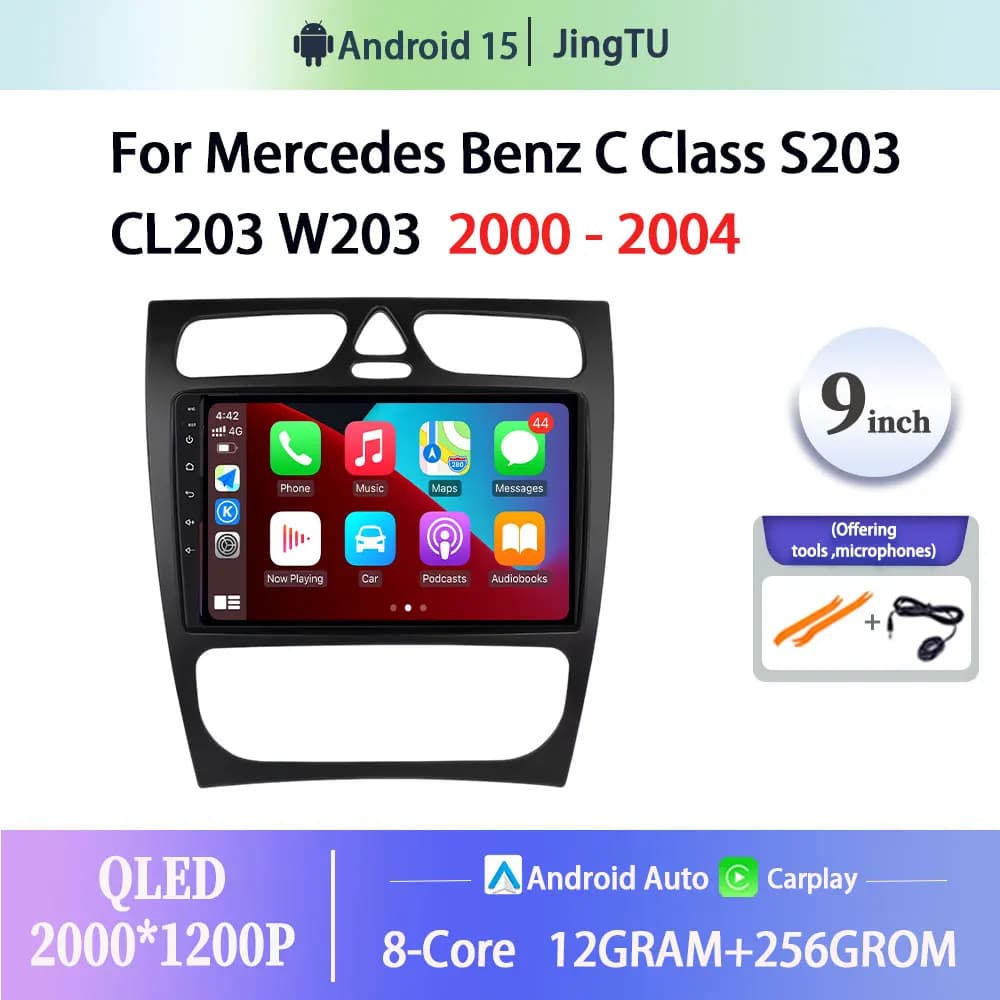 9“ Wireless Carplay Android Auto Car Radio For Mercedes Benz C Class S203 CL203 W203 2000 - 2004 autoradio 4G WIFI DSP