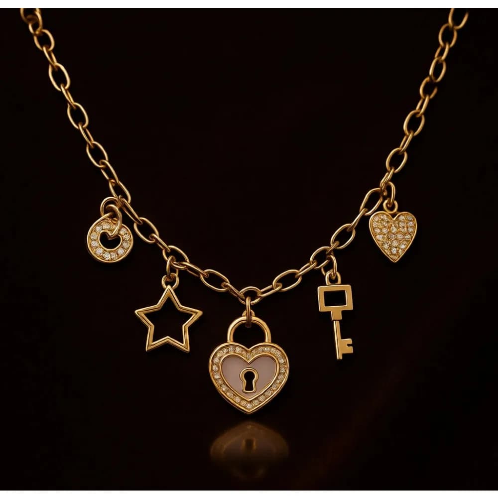 Collana con Ciondolo a Forma di Cuore, Chiave, Stella, Trifoglio e Croce in Zirconia Cubica, Catena Regolabile Y2K, Regalo per Ragazze e Donne
