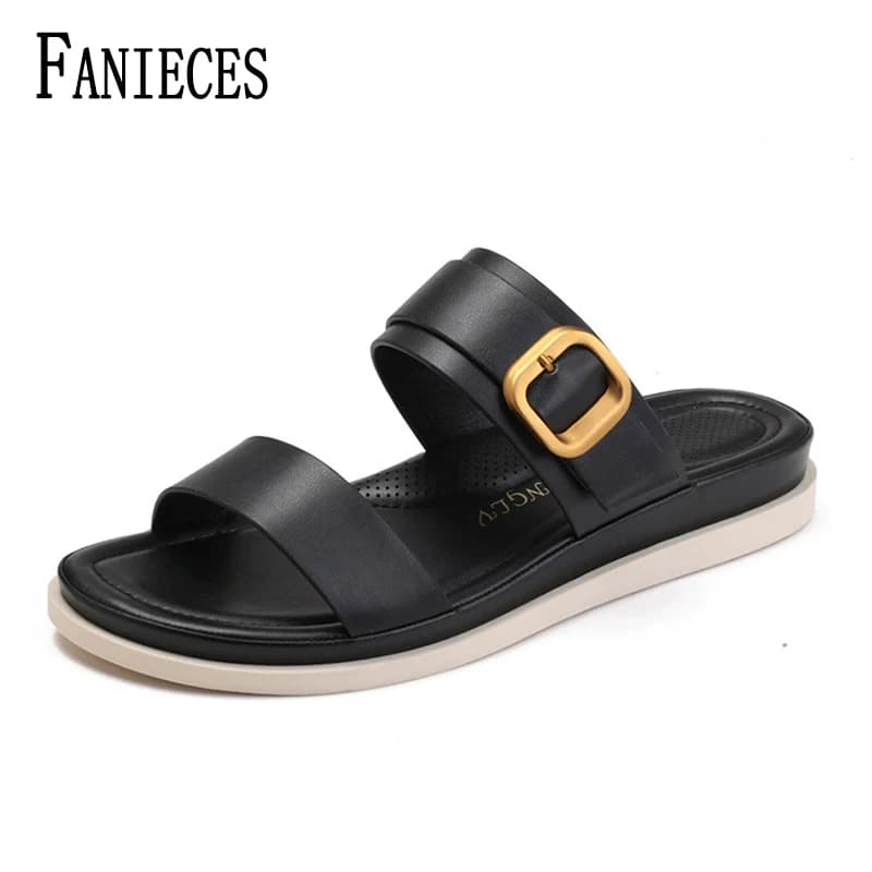 Ciabatte di Lusso in Pelle PU con Cinturino Incrociato, Sandali da Spiaggia Estivi con Punta Aperta, Antiscivolo, Suola Morbida, Scarpe da Esterno, Taglie Grandi