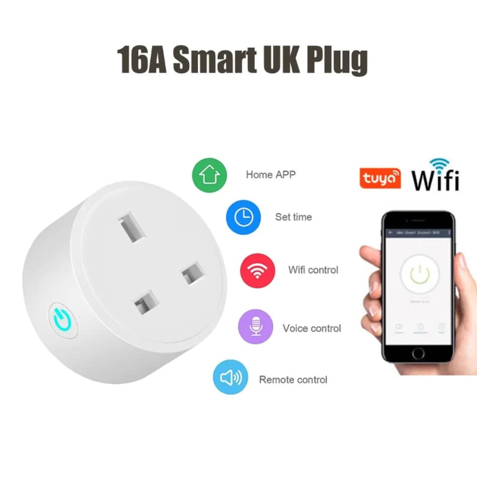 Smart WiFi Uya 20A UK with Energy Consumption Monitoring, Voice Control and Timing, Compatible with Smart Life, Alexa and Google Home