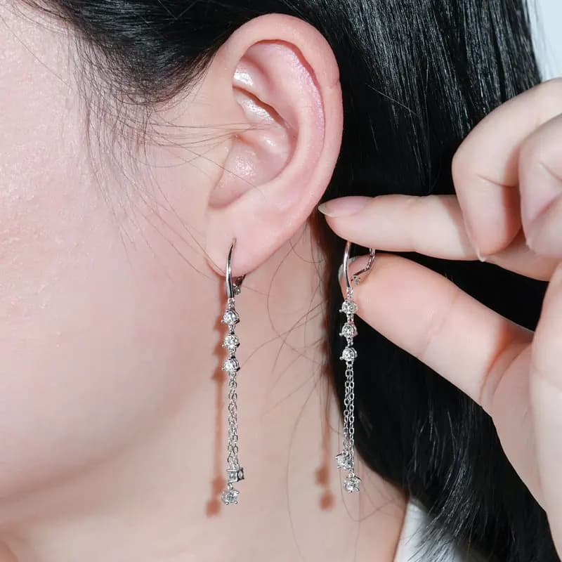 RAPRGOLD GRA Certified Moissanite Tassels Chain Hoop Earrings for Women 925 Sterling Silver Dangling Earring Fine Jewelry Gifts
