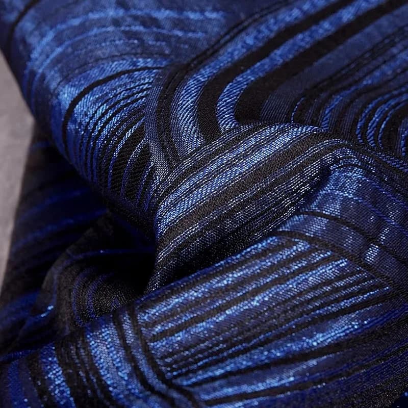 Retro Blue Ethnic Wind Geometric Stripe Pattern Dress Jacquard Fabric Breathable Bright Silk Clothing Texture Designer Fabric