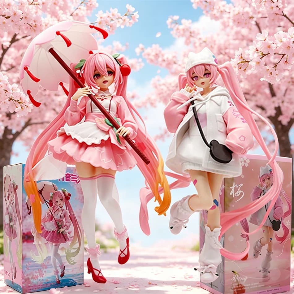19-23cm Hatsune Miku Sakura Ver. Anime Figure Kawaii Hoodie Umbrella Winter Cherry igureStyle Desktop Ornament Toys Gifts Hot