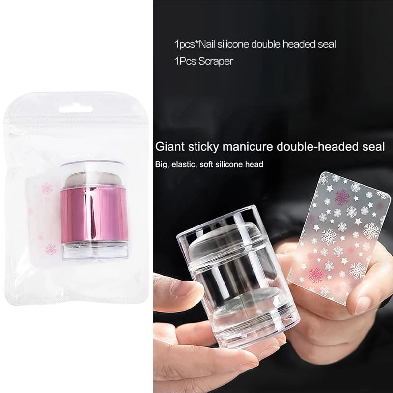 Double Head French nail art molder with nail scraper Model for nail stamping mold with silicone transparent head for size DIY manicure