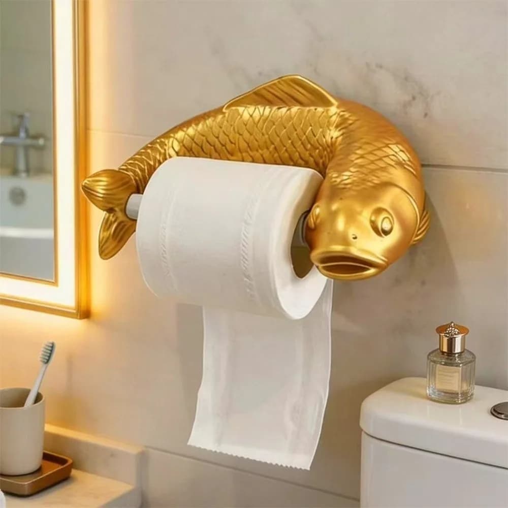 Portarotolo di Carta Igienica a Muro Golden Carp, Dispenser Vintage Impermeabile in Plastica per Bagno, Senza Foratura