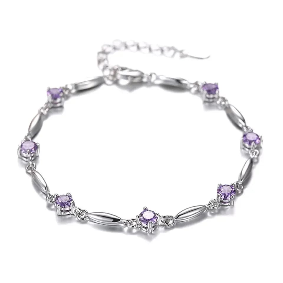 S925 Sterling Silver Bracelet Zircon Sweet Delicate Amethyst Bracelet Jewelry For Women, Christmas Gifts