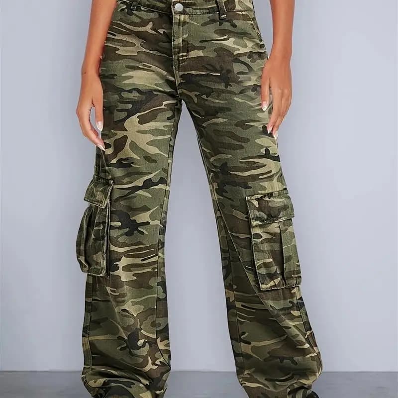 Fashionable Camouflage Work Pants High Waist Loose Jeans Women's Cross-Border eBay Multiple Pockets Long Trousers