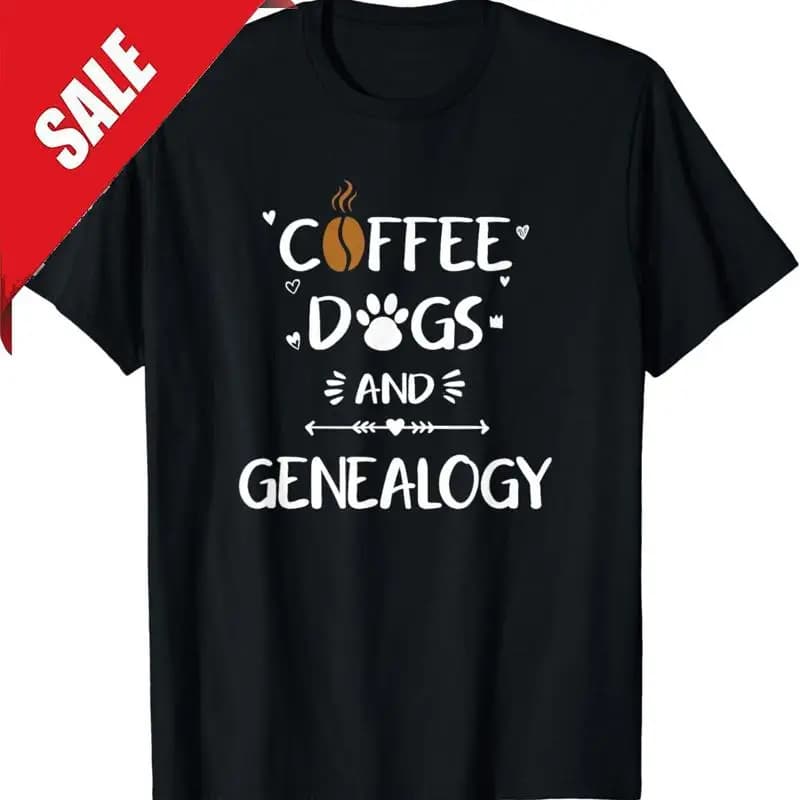 T-shirt regalo per la storia dell'ancestria della famiglia di Coffee Dogs & Genealogogy