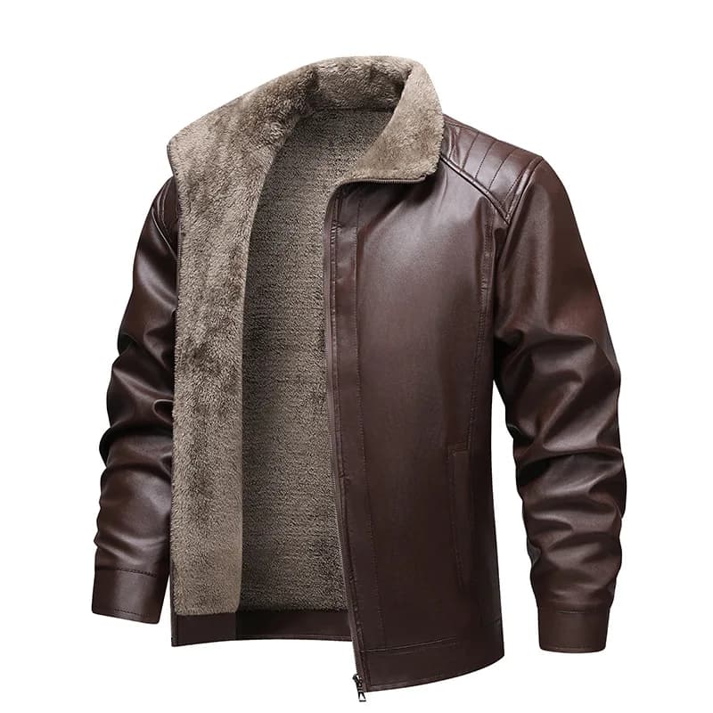 KIDCRKJ Giacca in Pelle Vintage Invernale da Uomo, Imbottita in Pile, con Colletto Rovesciato, Cappotto Maschile a Maniche Lunghe, Casual Business, Capospalla da Uomo
