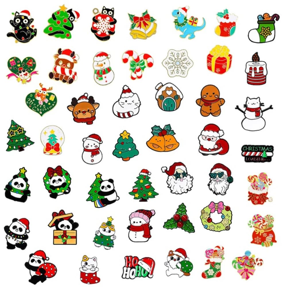 5 Pcs Christmas Enamel Pins Cartoon Santa Panda Cat Xmas Tree Snowman Brooch Lapel Badge for Backpack Clothes Holiday Gift
