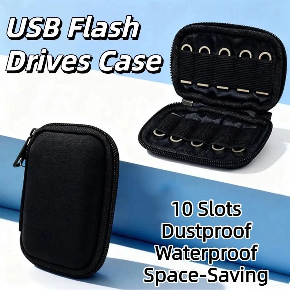 ‌ 10 Slot Elastici ‌ Organizzatore per chiavette USB, custodia protettiva antipolvere e impermeabile con cerniera, custodia compatta per chiavette USB