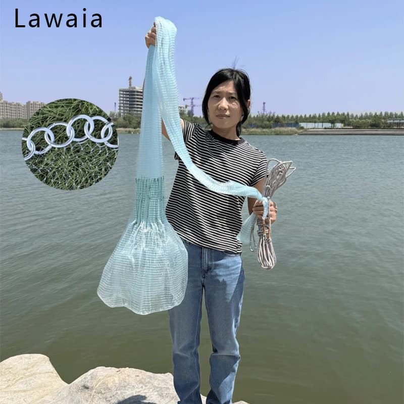 Rete da Pesca Tradizionale Lawaia in Stile Artigianale con Catena in Ferro e Filo Monofilamento, Guadino Fatto a Mano Altezza 2.5M/3M/3.5M