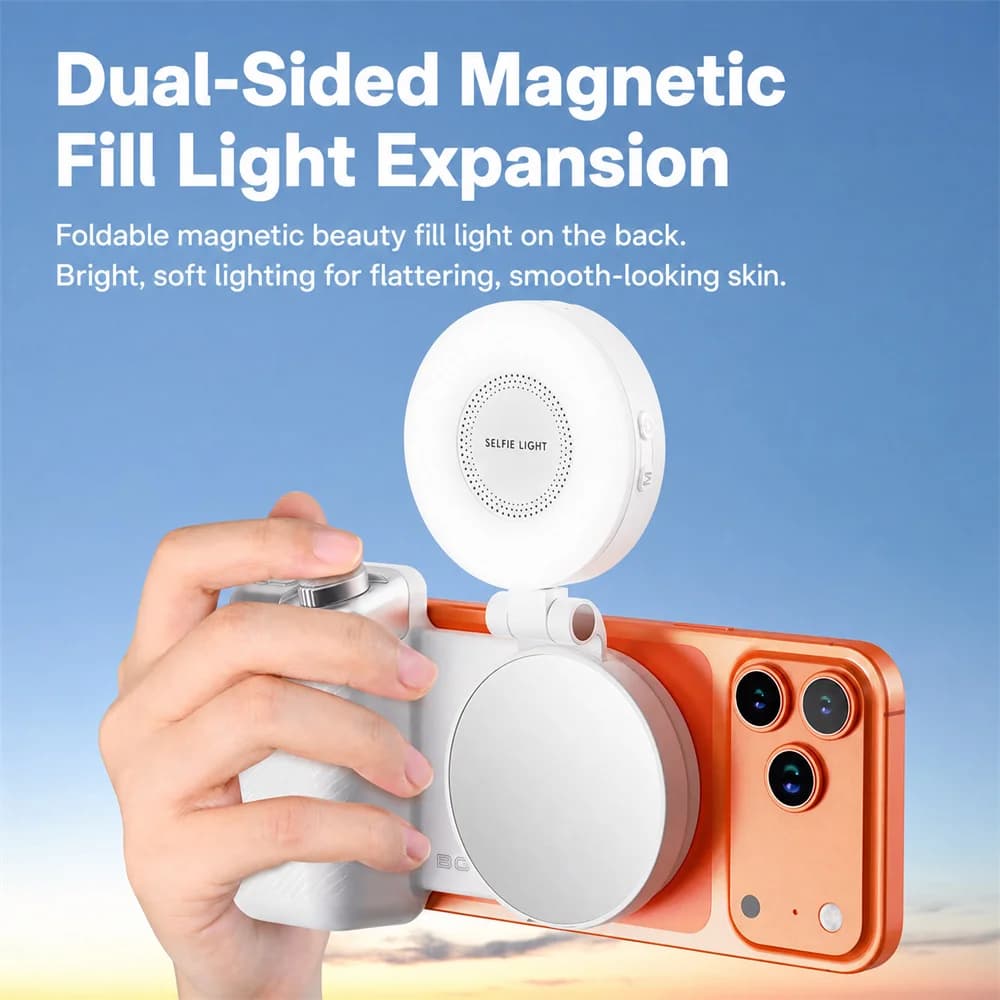Dual Sise Magnetic Smartphone Photography Grip w Zoom Function+Bluetooth Shutter+FillLight Phone Stabilizer for iPhone Android