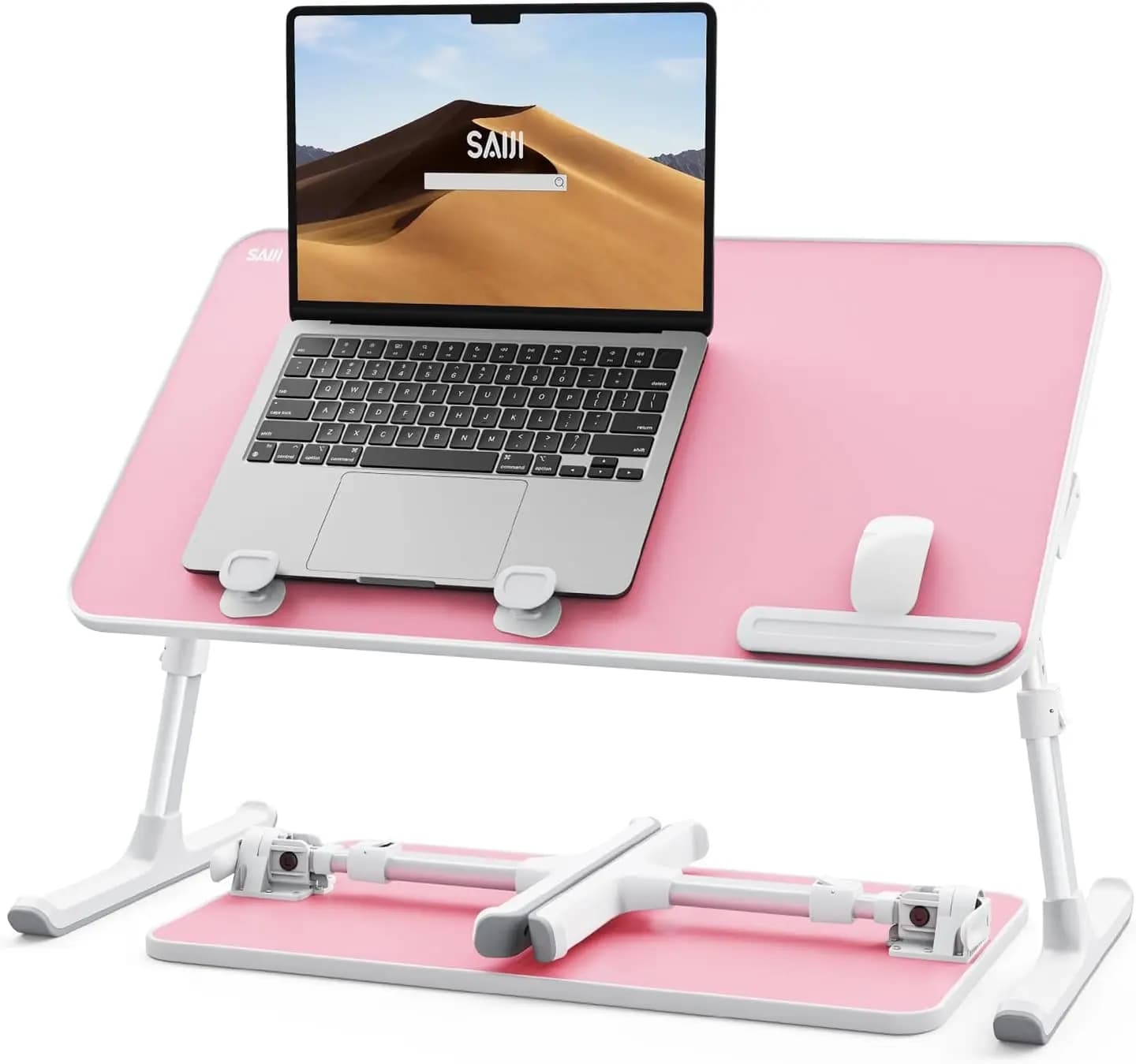 Supporto per Laptop Regolabile da Letto, Scrivania Portatile Pieghevole con Controllo di Altezza e Angolazione per Adulti e Bambini in Rosa