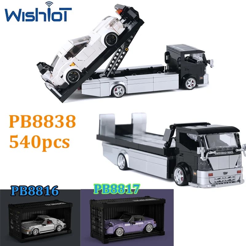 Serie Auto MOC PB8838, Modellino Rimorchio, Blocchi da Costruzione PB8816/PB8817, Veicolo Assemblabile Fai-da-Te, Giocattoli da Collezione, Mattoncini Piccoli, Regali per Ragazzi