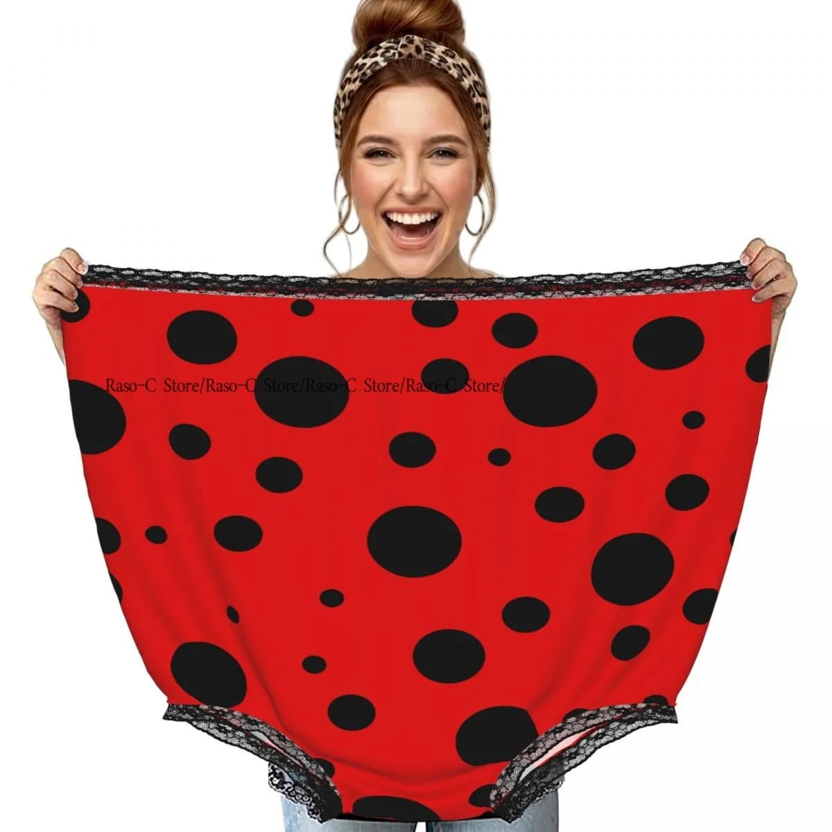 Divertenti mutandine da nonna con coccinella rossa e punti neri, regalo a sorpresa