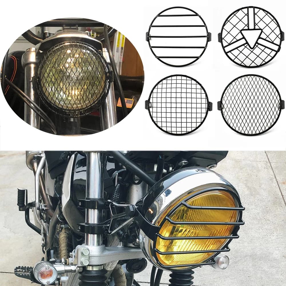 6.5" Motorcycle Headlight Mesh Grill Guard Front Lamp Mesh Grille Cover Protector for Cafe Racer Cruiser Headlight Cover