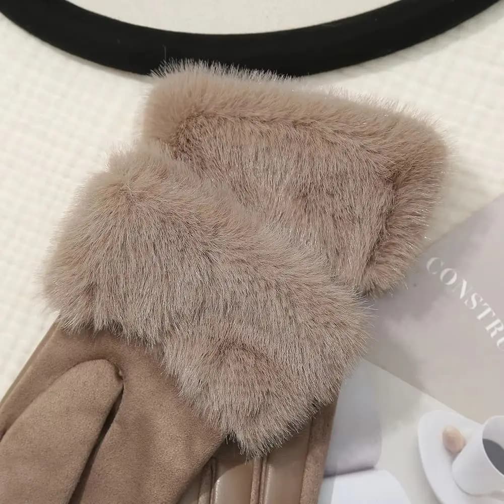 Guanti in Pelle da Donna con Fodera Termica, Colore Unito, Guanti Invernali Termici Spessi, Antivento e Isolanti